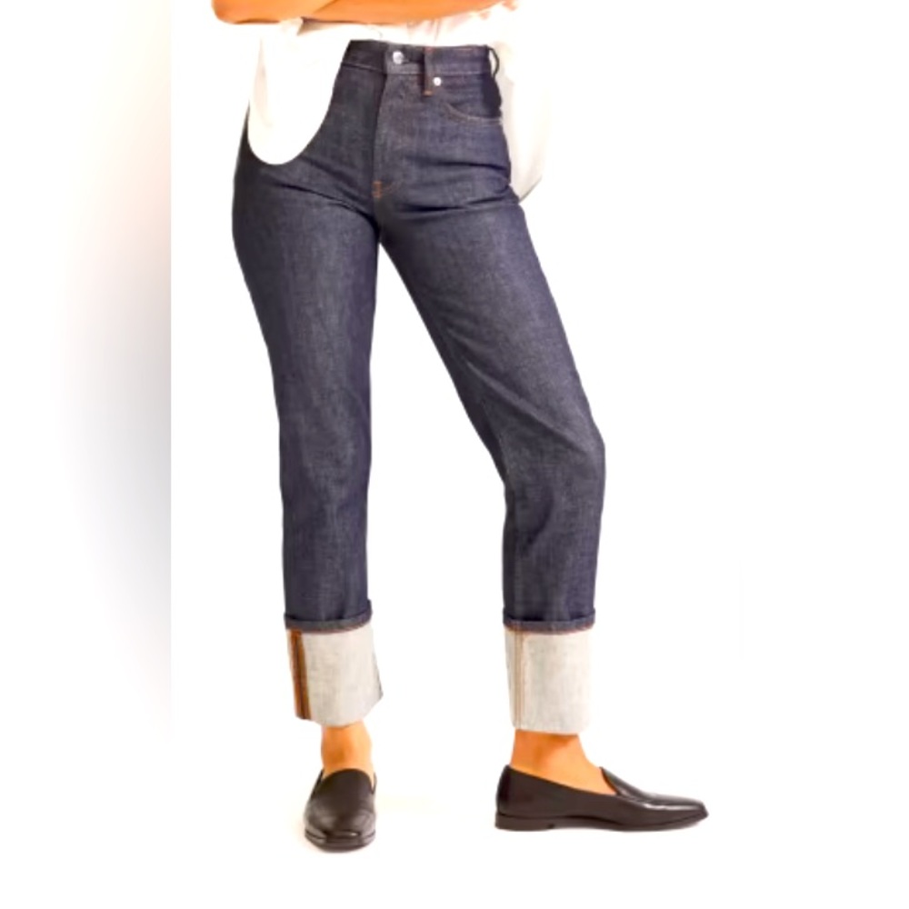 Everlane indigo super straight jeans, wide cuff size 28